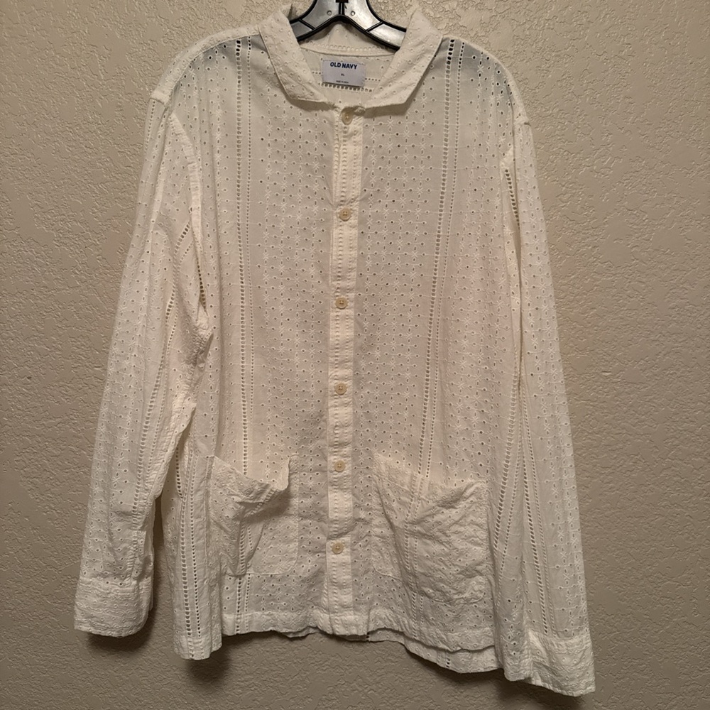 Old Navy White Eyelet Button-Up Shirt or Swim cover